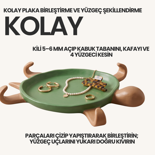 Deniz Kaplumbağası Kil Şablonu ve Yapım Kılavuzu – 1:1 Baskılı Tabak & Tepsi Kalıbı