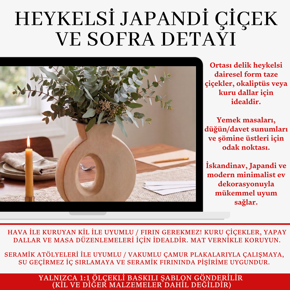 İskandinav Halka Vazo Kil Şablonu ve Yapım Kılavuzu – 1:1 Baskılı Donut Vazo Kalıbı