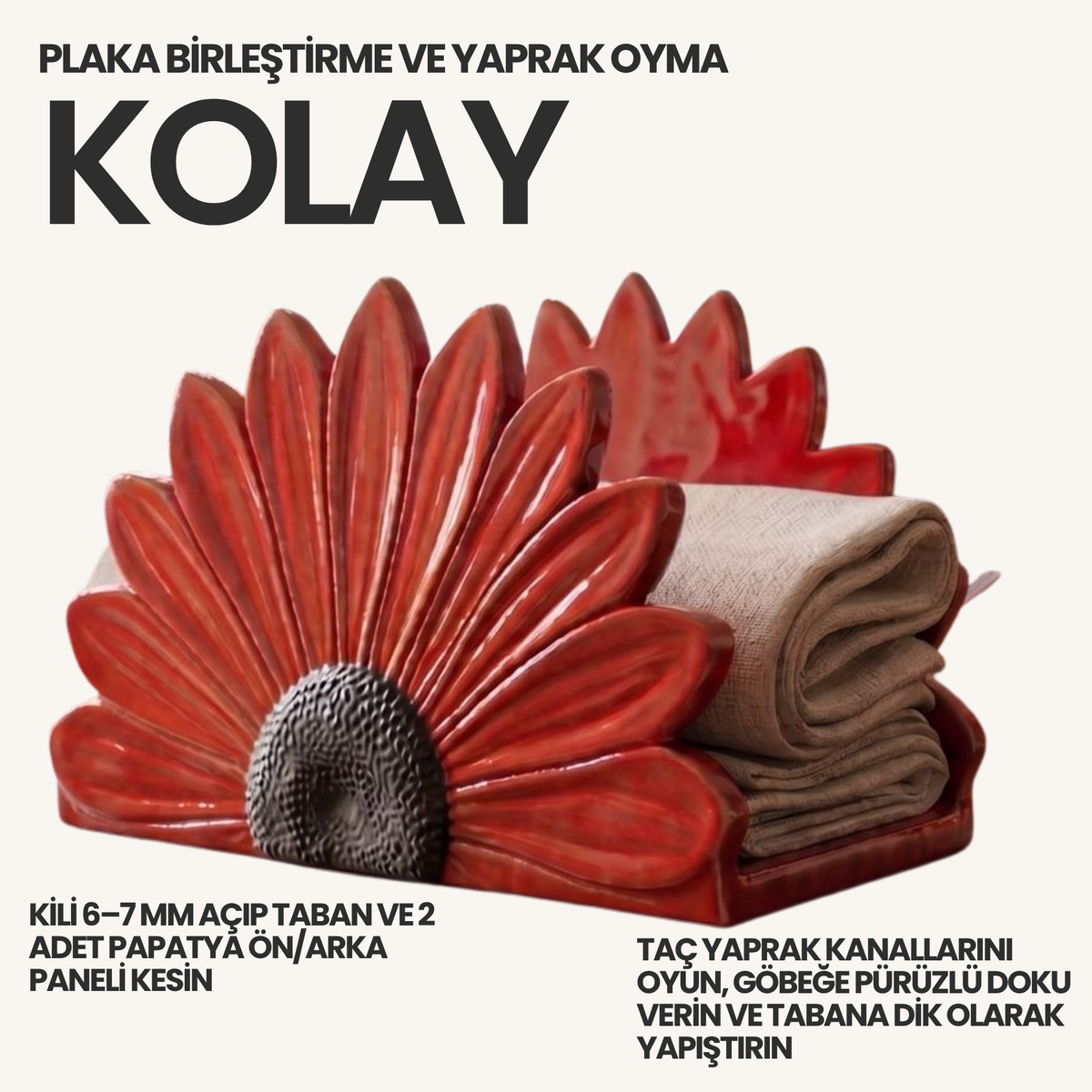 Papatya Çiçek Peçetelik Kil Şablonu ve Yapım Kılavuzu – 1:1 Baskılı Kalıp