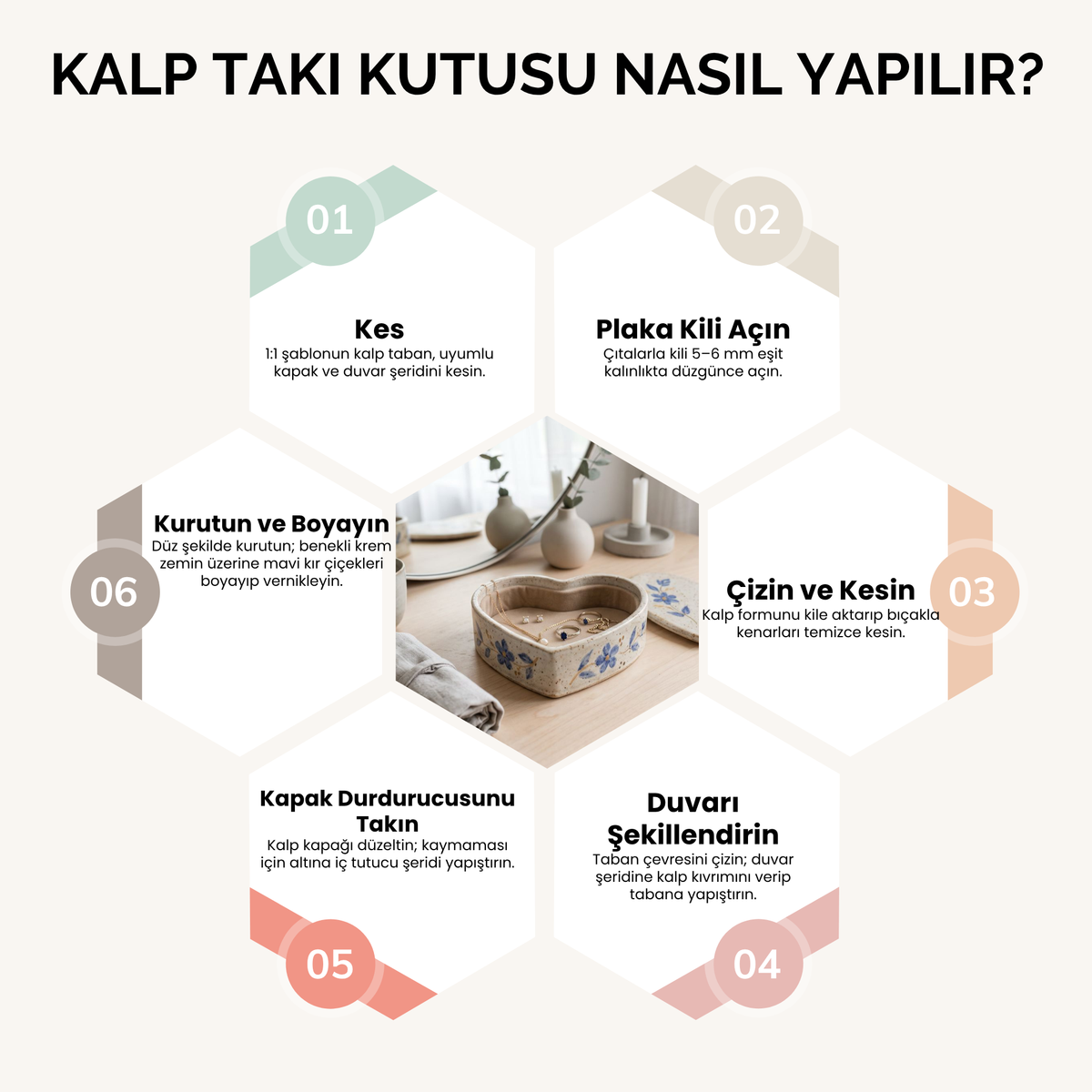 Kalp Takı Kutusu Kil Şablonu ve Yapım Kılavuzu – 1:1 Baskılı Kapaklı Model Kalıbı