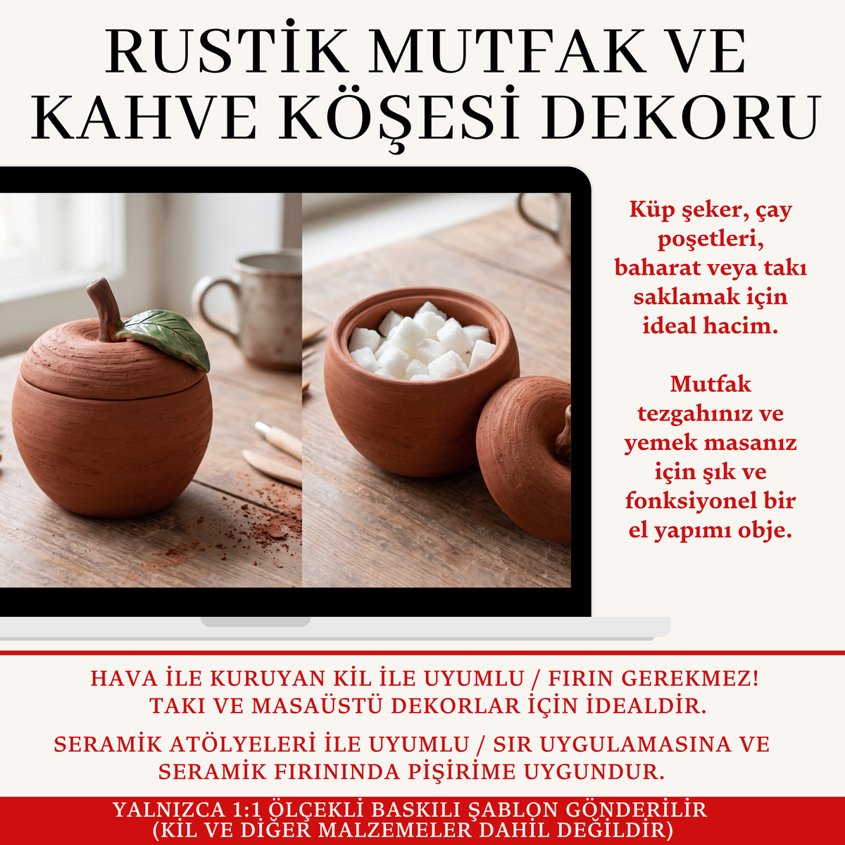 Elma Şekerlik Kil Şablonu ve Yapım Kılavuzu – 1:1 Baskılı Kapaklı Model Kalıbı