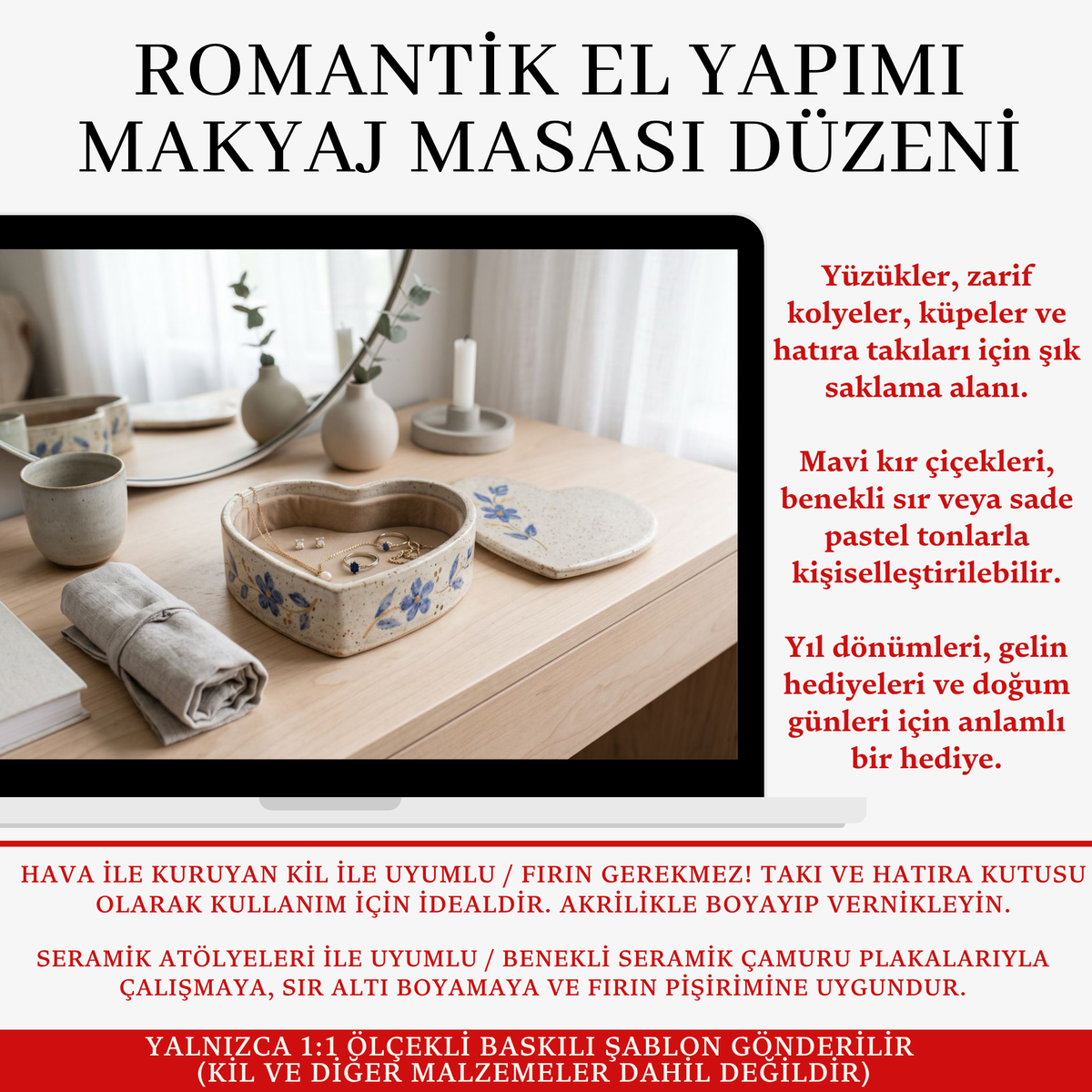 Kalp Takı Kutusu Kil Şablonu ve Yapım Kılavuzu – 1:1 Baskılı Kapaklı Model Kalıbı