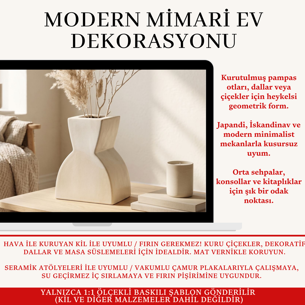 Geometrik Kum Saati Vazo Kil Şablonu ve Yapım Kılavuzu – 1:1 Baskılı Kalıp